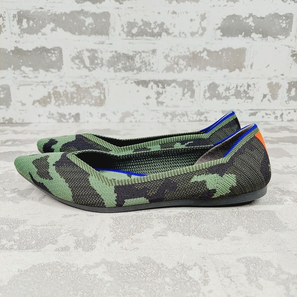 NEW Rothy’s The Point Olive Camo Slip On Ballet Flat Shoes E480